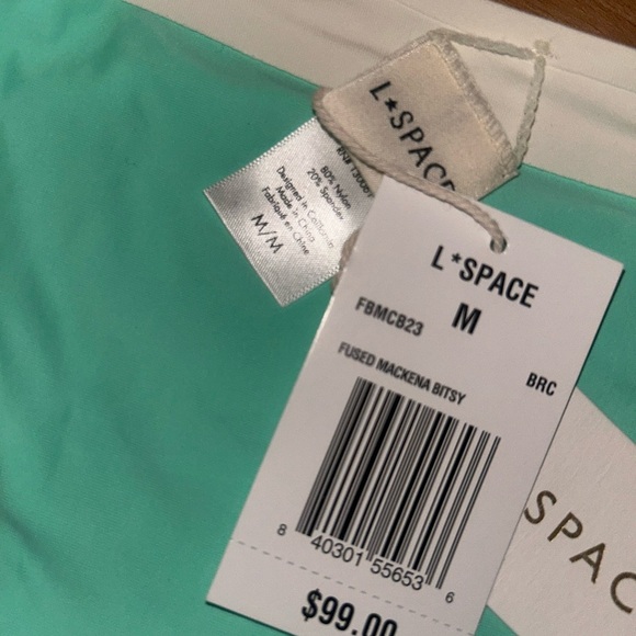 L*Space Bright Teal-Cream Seamless Mackena Bikini Bottom - Picture 6 of 6